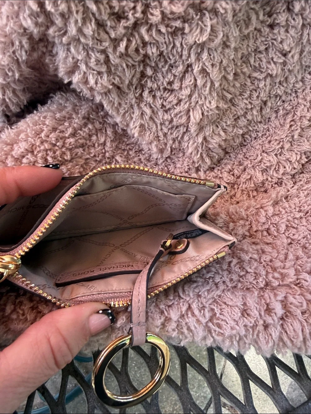 Michael Kors Pink and Taupe Leather Card Case with Gold Hardware